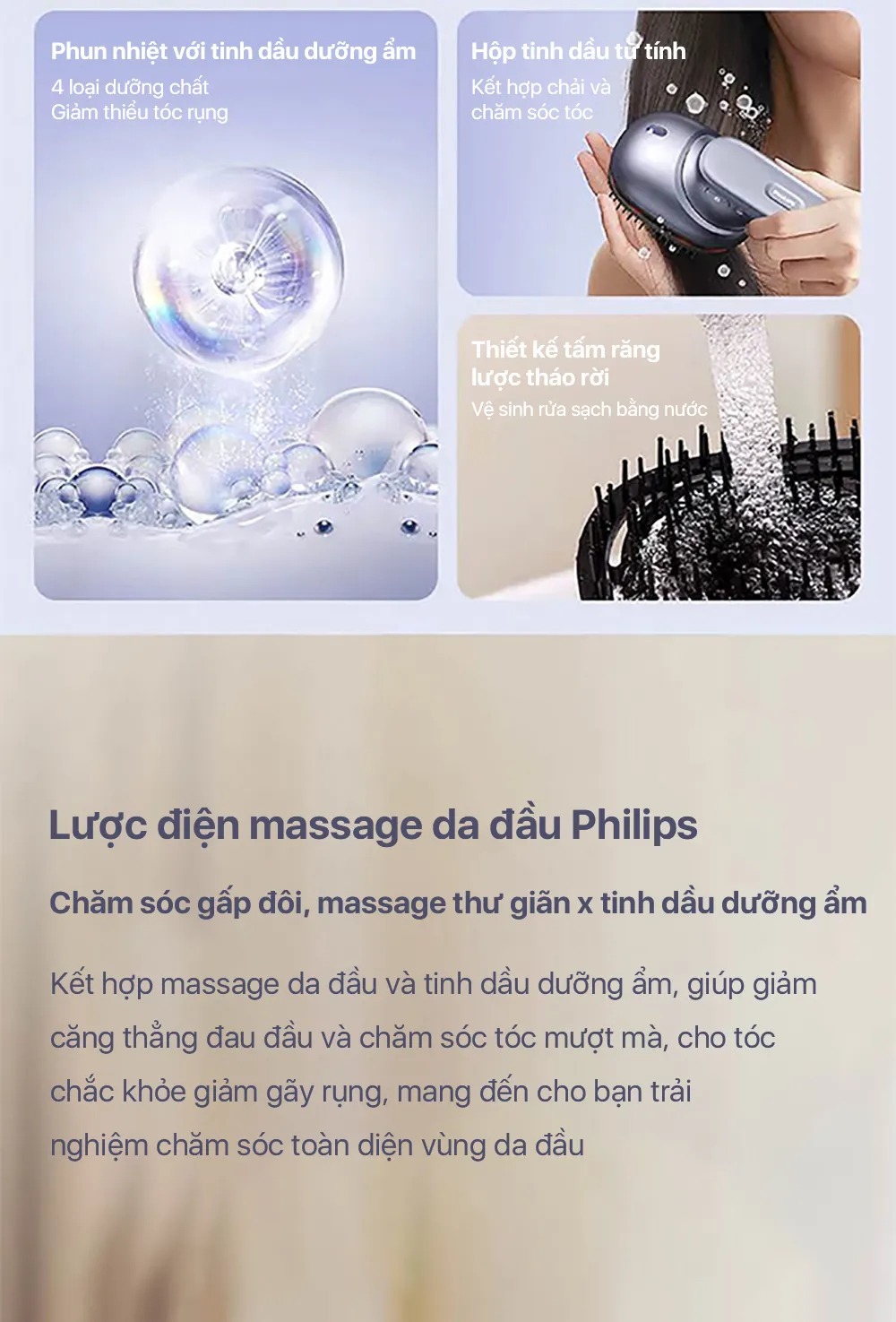 Lược massage đầu PHILIPS PPM1511 chăm sóc tóc và da đầu