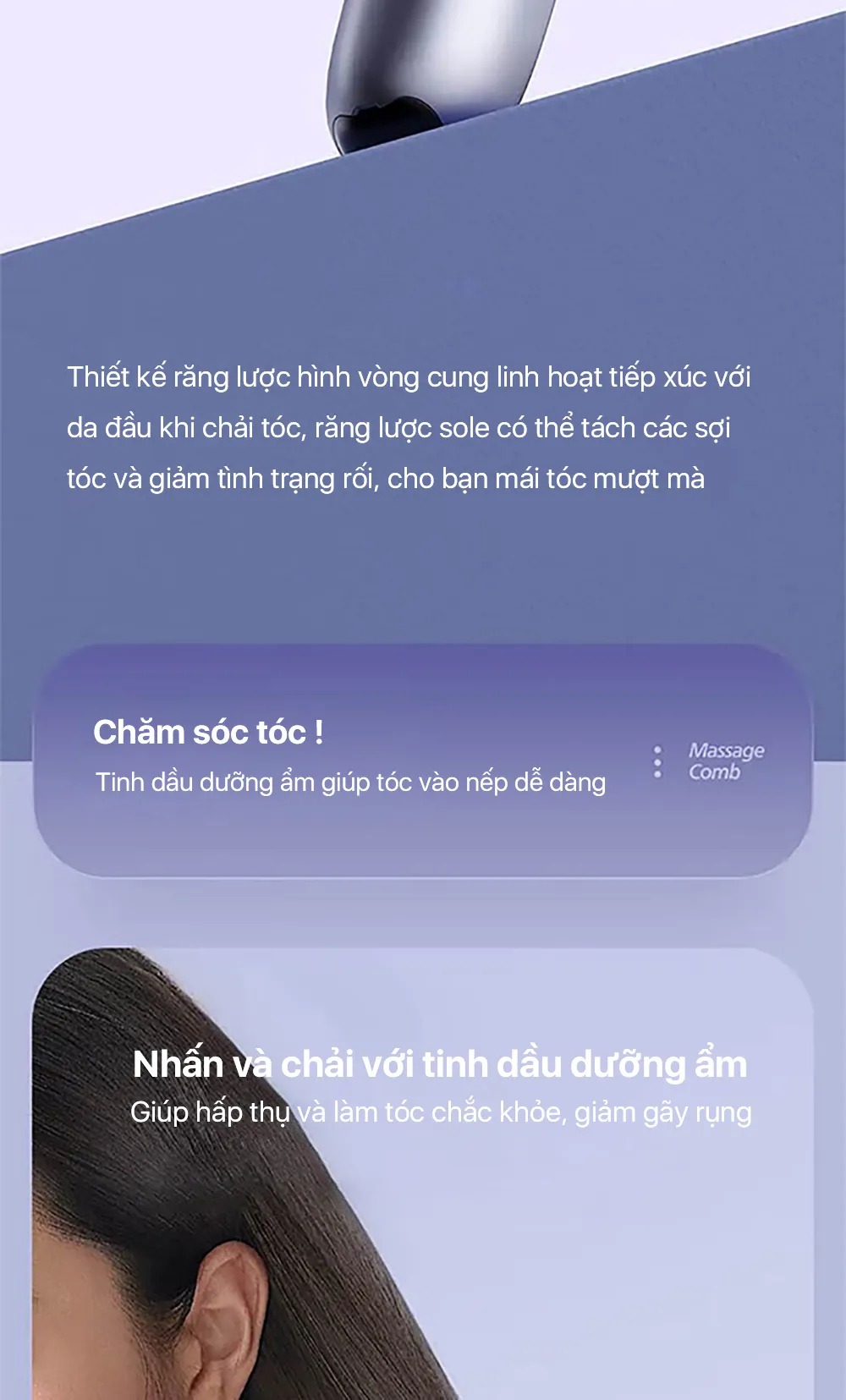 Lược massage đầu PHILIPS PPM1511 thiết kế răng lược