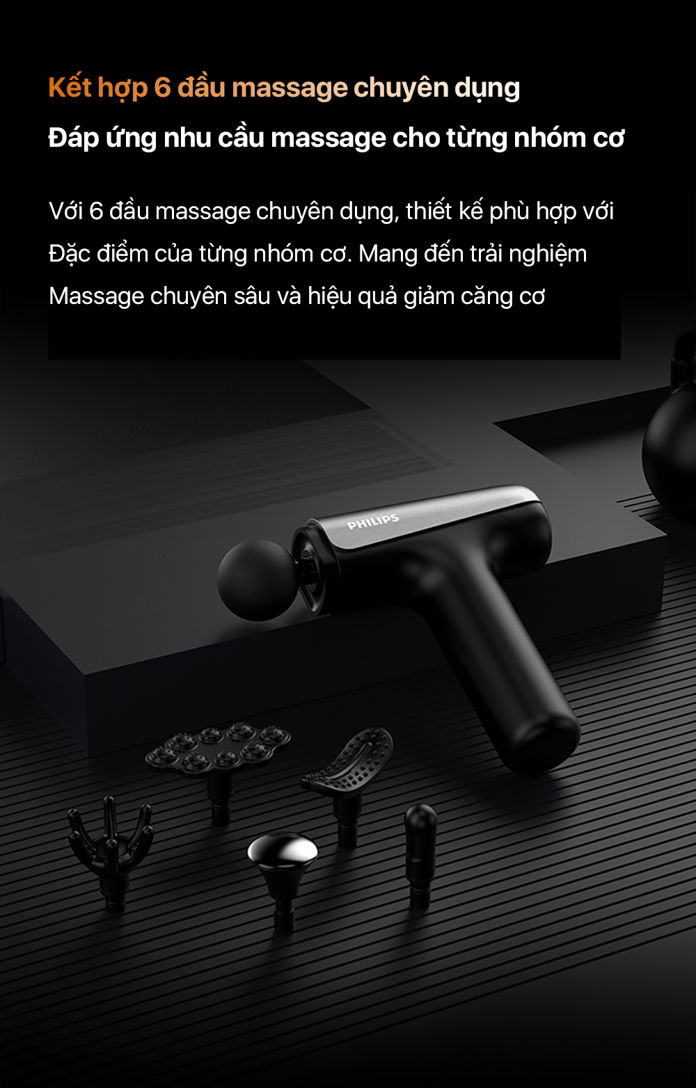 Súng massage fascial gun Philips PPM7325 6 đầu massage
