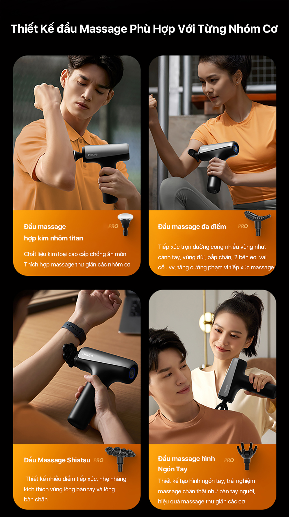 Súng massage fascial gun Philips PPM7325 phụ kiện đa dạng