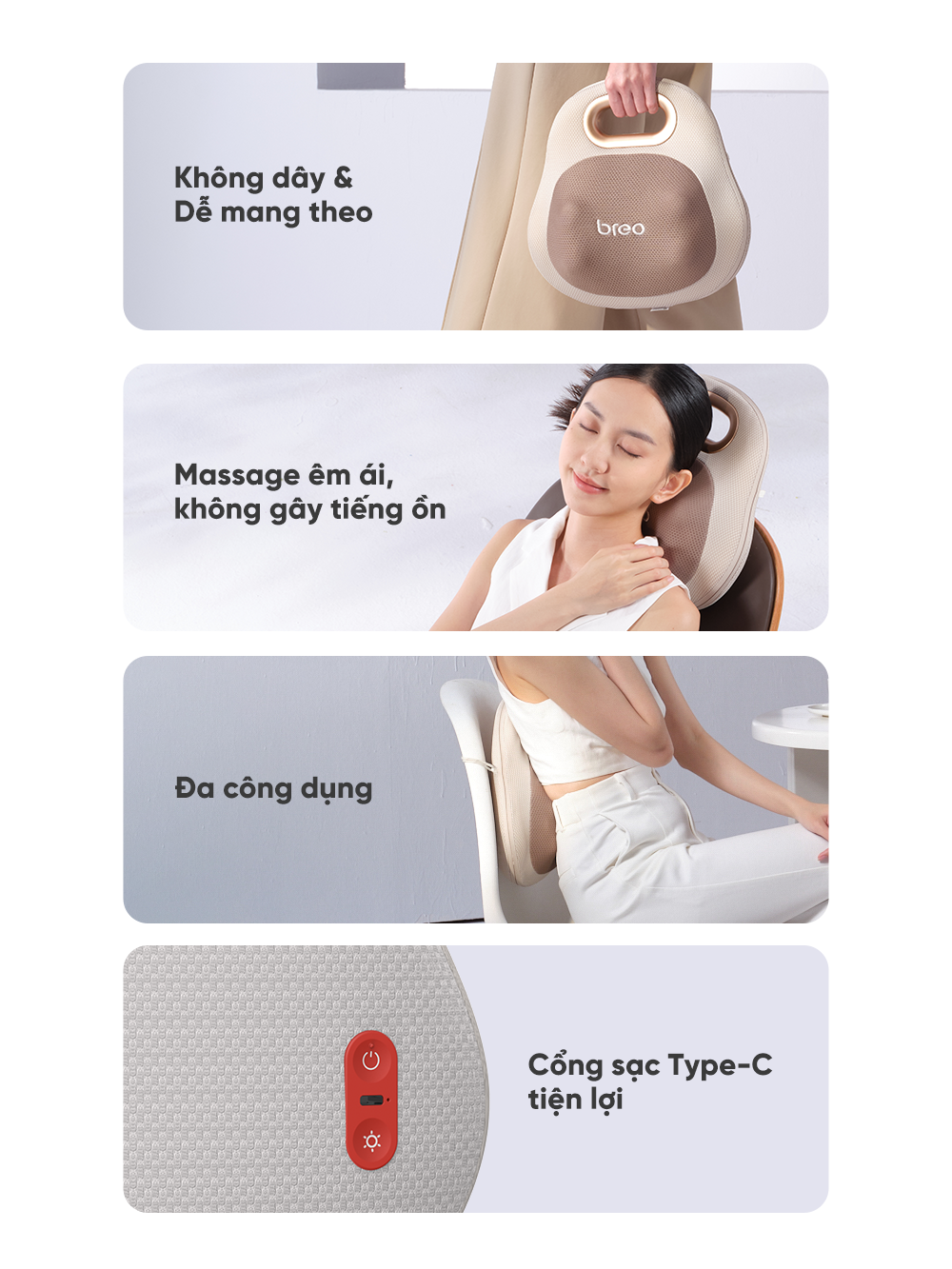 Máy massage lưng Breo Back Lite thiết kế tiện lợi